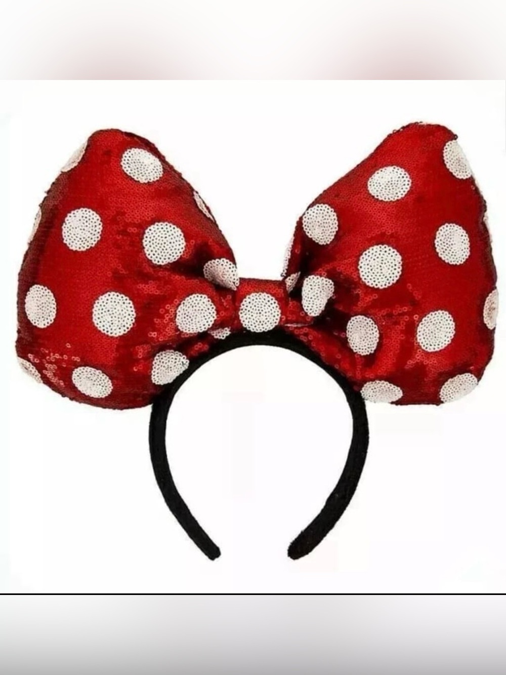 Disney Parks Authentic Minnie Mouse Big Bow Sequin Polka Dot Ears Headband. OS.